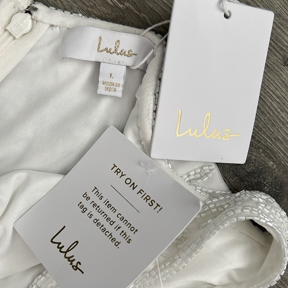 Lulu's White Embellished Square-Neck Wedding Gown - Picture 5 of 12